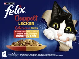 PURINA FELIX Doppelt Lecker Geschmacksvielfalt vom Land in Gelee Katzennassfutter 12x85g Portionsbeutel