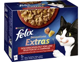 PURINA FELIX Katzennassfutter Sensations Extras in Gelee Geschmacksvielfalt vom Land