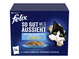 PURINA FELIX Katzennassfutter So gut wie es aussieht in Gelee Geschmacksvielfalt aus dem Wasser 24x85g