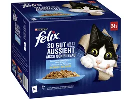 PURINA FELIX Katzennassfutter So gut wie es aussieht in Gelee Geschmacksvielfalt aus dem Wasser 24x85g