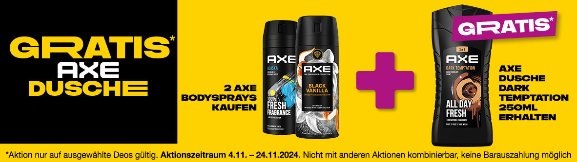 Axe 2+1 Aktion gratis Duschgel bei Müller