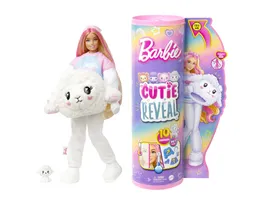 Barbie Cutie Reveal Cozy Cute Serie Puppe und Accessoires Laemmchen in Dream T Shirt blonde Haare mit pinken Straehnen und blaue Augen