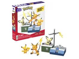 MEGA Pokemon Bauspielzeug Pikachu Set mit 3 Actionfiguren 159 Teile fuer Kinder