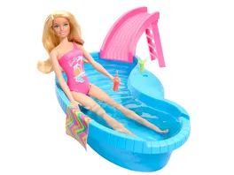 Barbie Puppe und Pool Spielset blonde Puppe mit Pool Rutsche Handtuch und Getraenke Accessoires