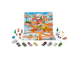 Hot Wheels Adventskalender 2024 8 Hot Wheels Spielzeugautos und 16 Zubehoerteile 24 Komponenten insgesamt