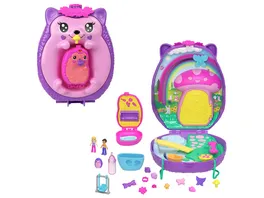 Polly Pocket Mama Baby Igel Handtaschen Spielset mit 2 Puppen 16 Accessoires inklusive Haustieren