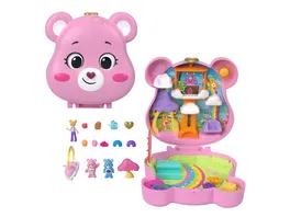 Polly Pocket x Gluecksbaerchi Puppen Spielset mit Spielzeugauto und thematischen Accessoires Reisespielzeug Schatulle