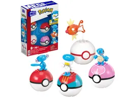 MEGA Pokemon Wasser Typ Trainerteam Bauspielzeug Set mit 2 Actionfiguren 79 Teile fuer Kinder