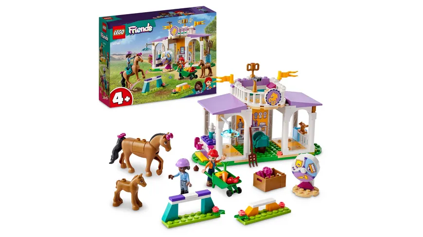 LEGO Friends 41746 Reitschule, Pferdespielzeug-Set mit Aliya und Mia