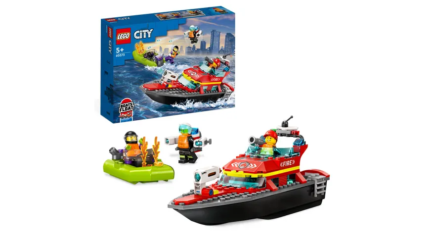 LEGO City 60373 Feuerwehrboot, Boot-Spielzeug, das im Wasser schwimmt