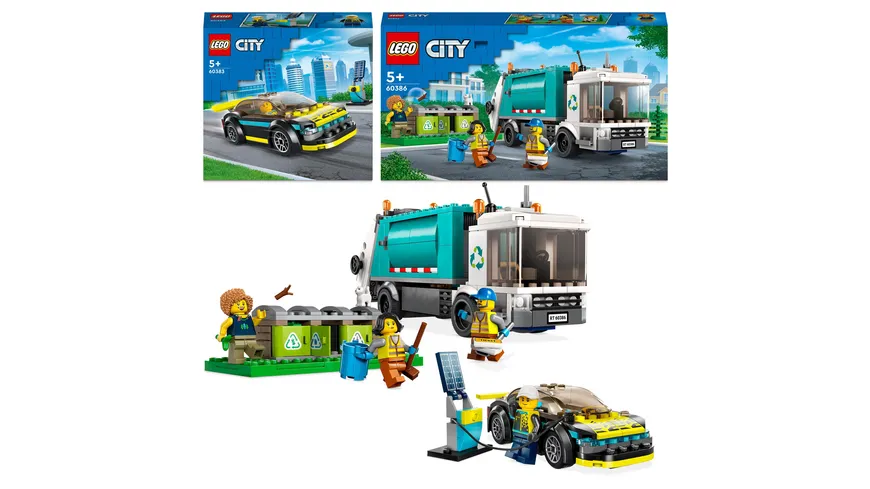 LEGO City 66744 Vorteilspaket, Spielzeug-Müllwagen & Elektro-Sportwagen