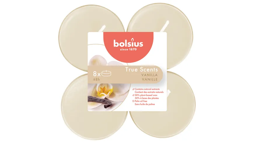 bolsius Maxi-Teelichte True Scents 8h 8er Pack Vanille